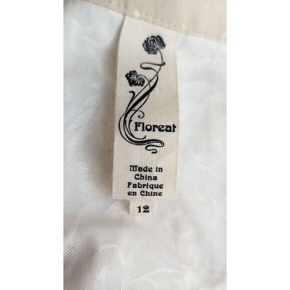 Floreat Women Cream Pleated Crew Neck Placket Jacket Size 12 - Picture 12 of 14